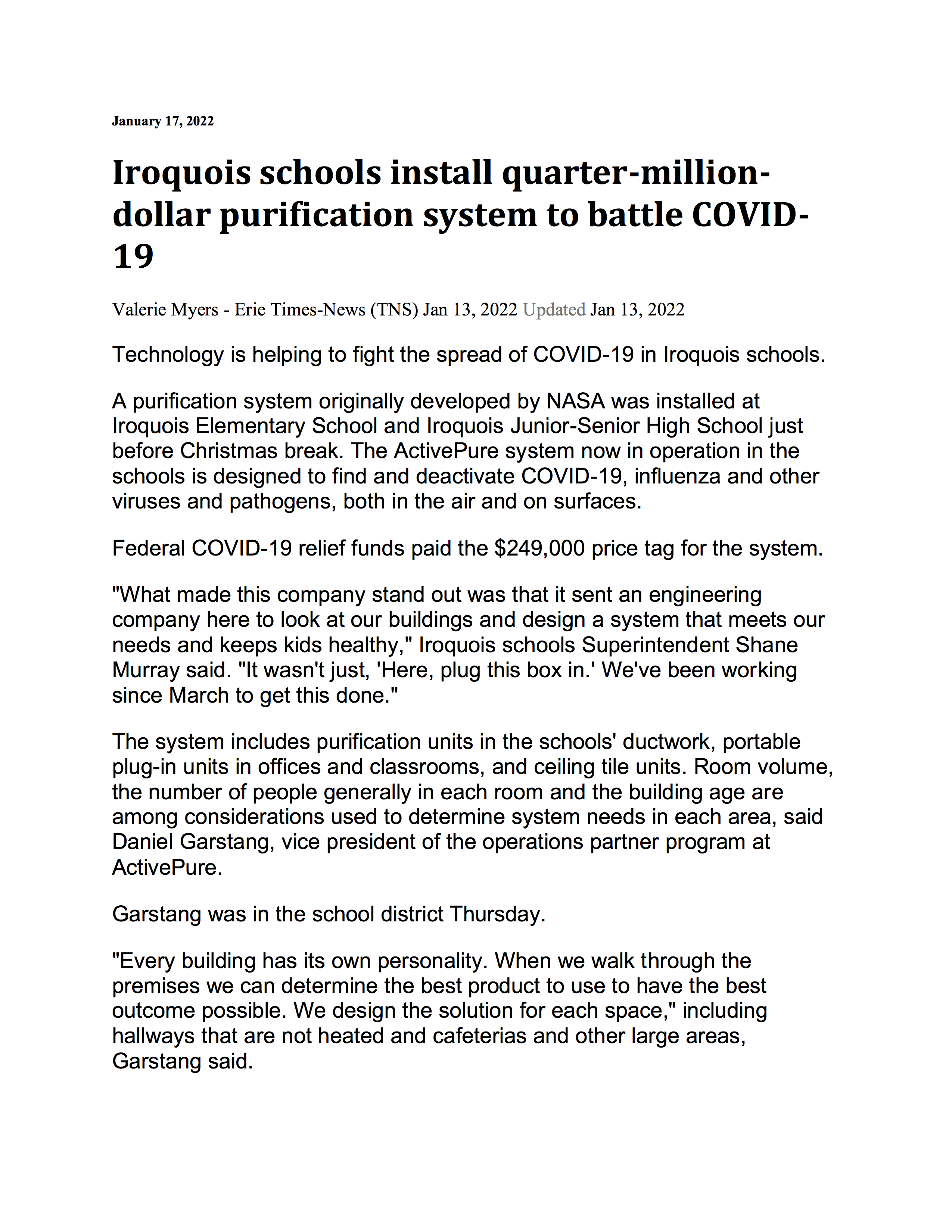 Iroquois News Article