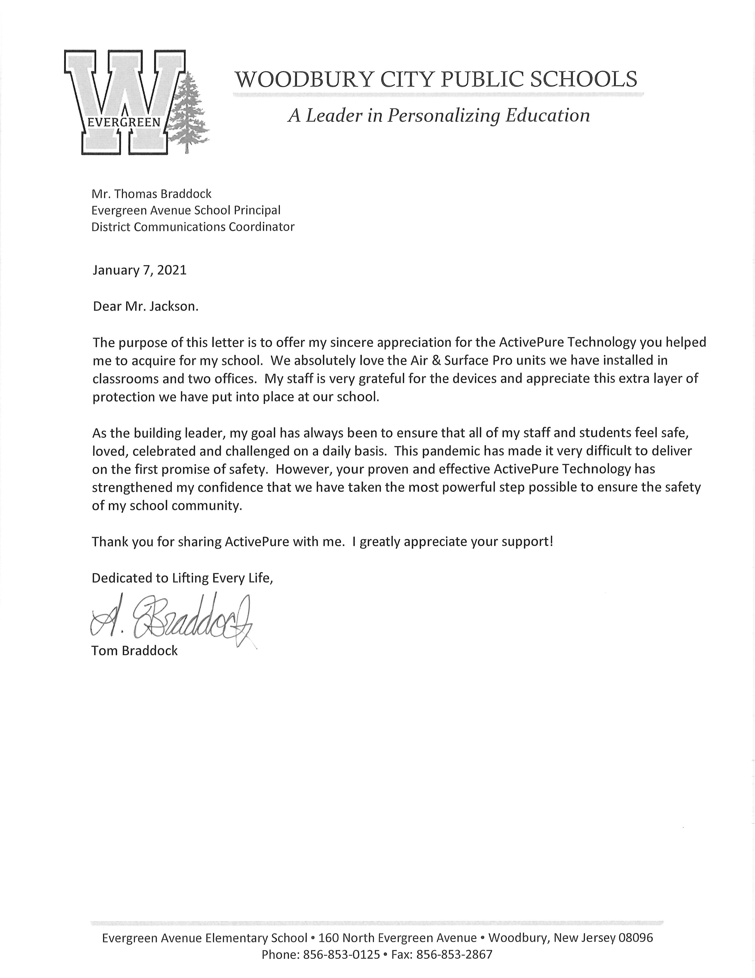 Woodbury Letter of Appreciation